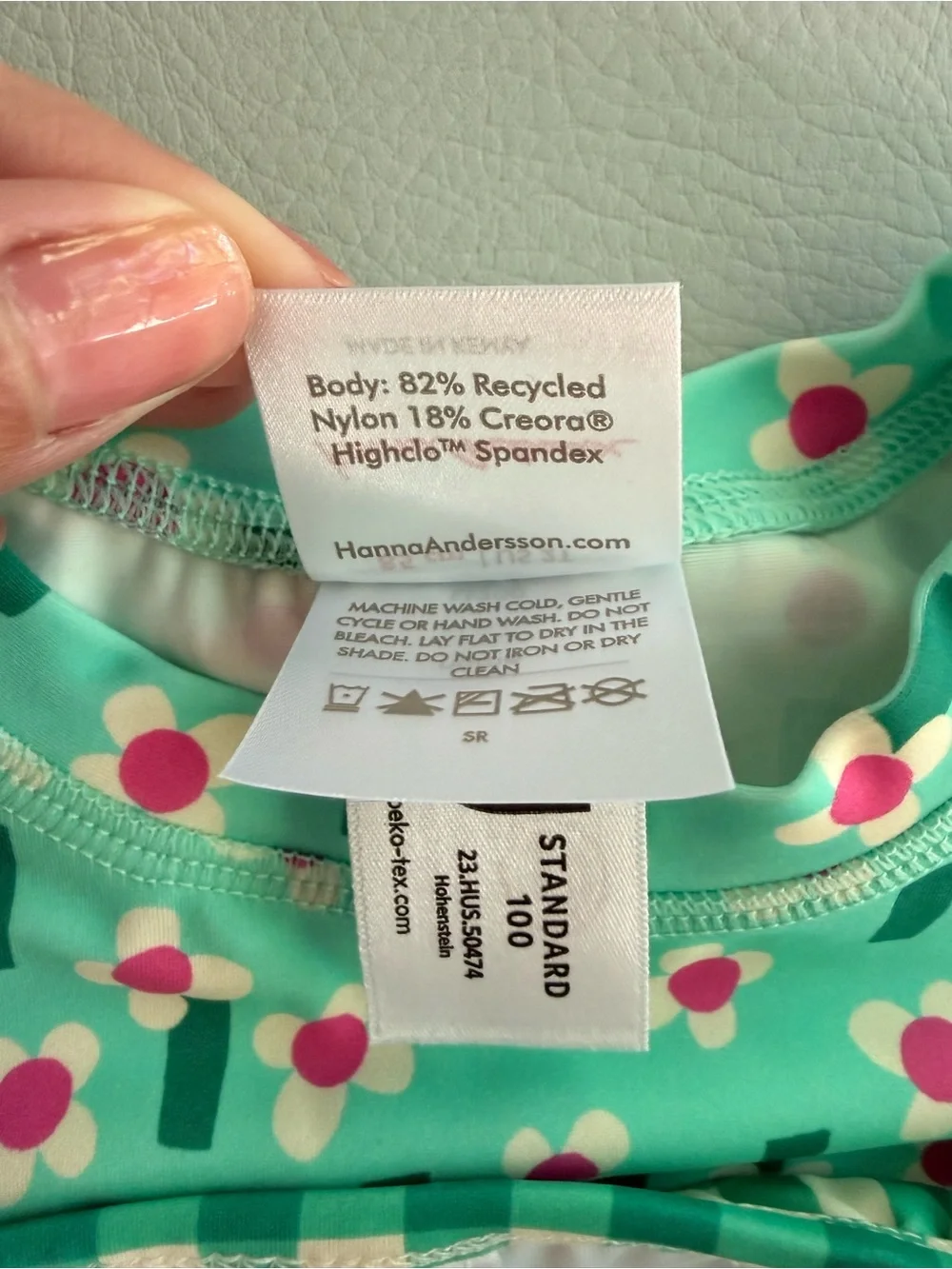Hanna Andersson Rashguard & Skirted Bikini Bottoms Set Flowers on Green 2T - New